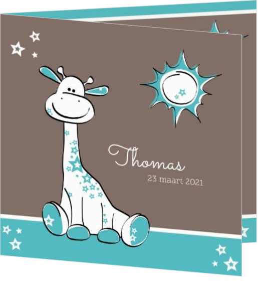 Geboortekaartje met giraf - kaart Turquoise giraffe 114098BA
