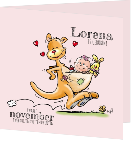 Geboortekaartjes Cartoon & Humor - kaart Kangoeroe met meisjesbaby 117042