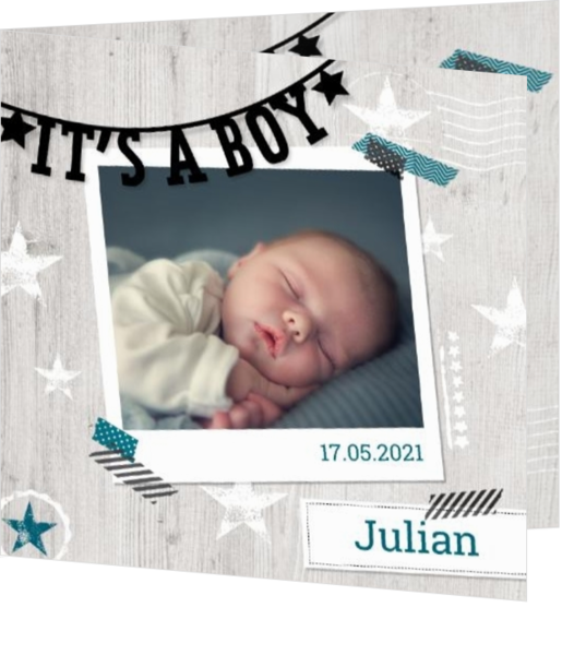 Geboortekaartjes met eigen foto - kaart Polaroid met slinger 317020B