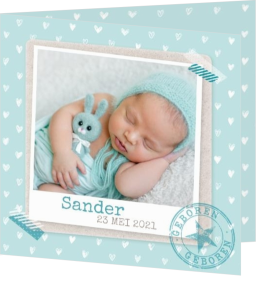 Geboortekaartjes met Print & Patronen - kaart Polaroid met hartjes patroon 317037B