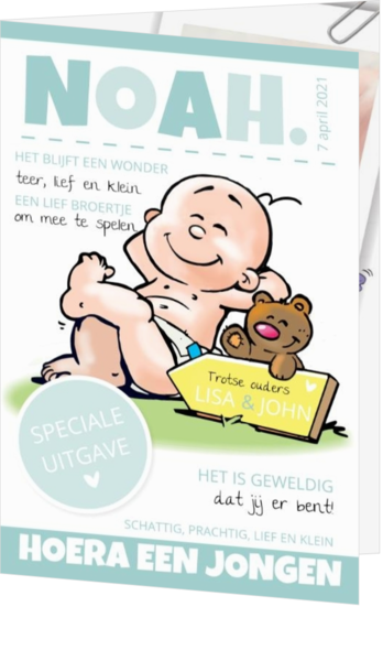 Krant, tijdschrift of glossy geboortekaartjes - kaart Baby Magazine Boy 118003