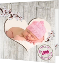 Geboortekaartjes met eigen foto - kaart Roze hartenbloesem 114123BA