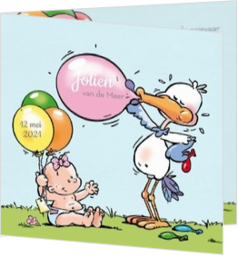Ooievaar geboortekaartjes ontwerpen - kaart Gekleurde ballonnen 117031