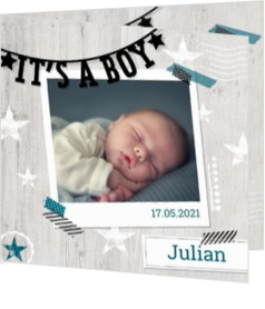 Geboortekaartjes met eigen foto - kaart Polaroid met slinger 317020B